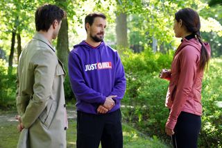 Barwy szczęścia odc. 3249. Celina (Orina Krajewska), Cezary Rawicz (Marcel Opaliński), Marcin Kodur (Oskar Stoczyński)