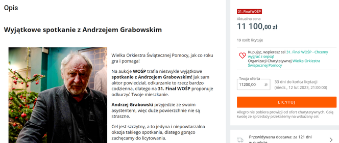 Andrzej Grabowski - licytacja WOŚP 2023