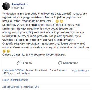 Kukiz przeprasza