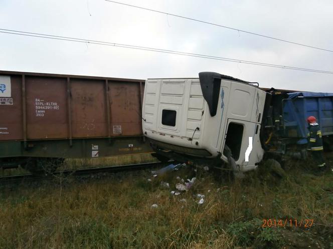 zderzenie tira z pociągiem