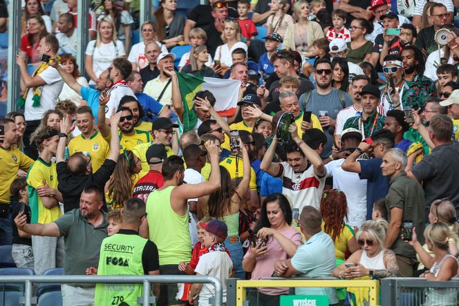 Kibice na meczu gwiazd Polska - Brazylia na Stadionie Śląskim