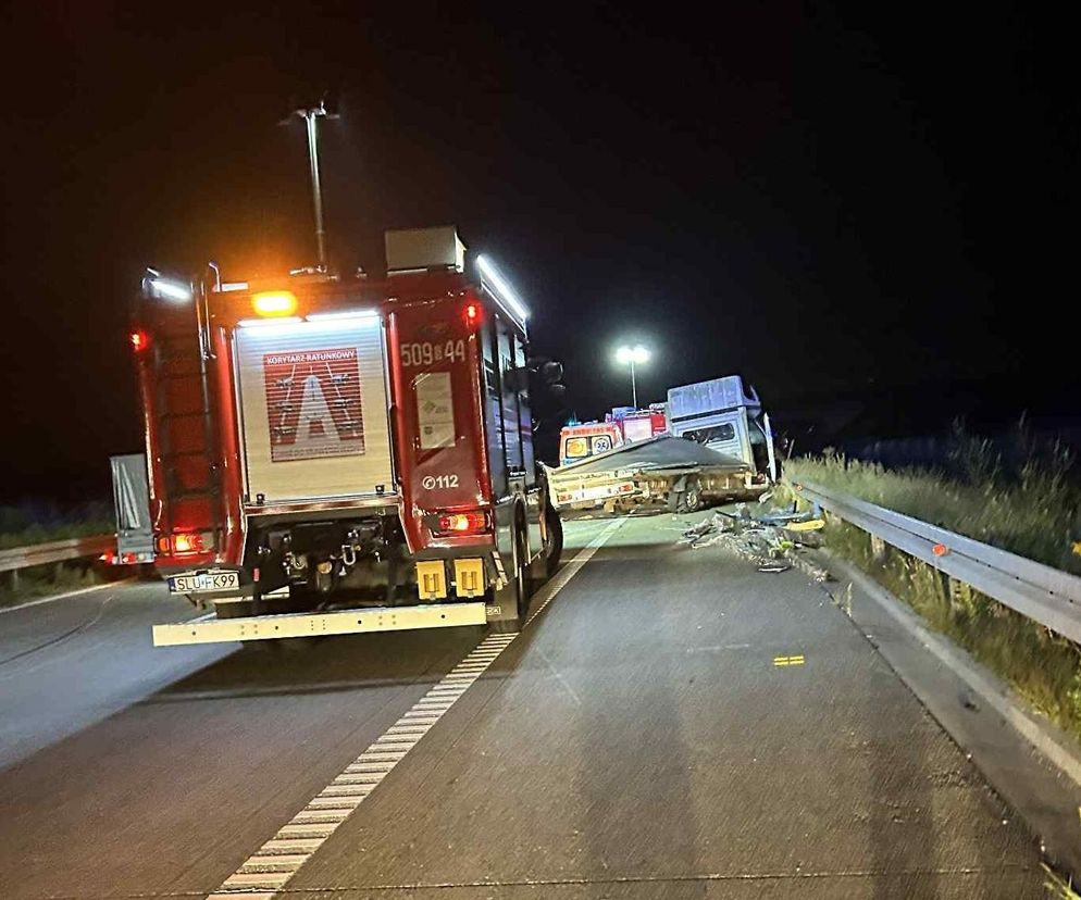 Wypadek dostawczaka na autostradzie A1