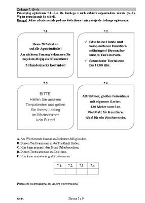 Egzamin gimnazjalny z języka niemieckiego, arkusze poziom podstawowy 5