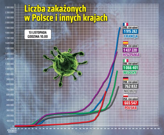 Koronawirus w Polsce. Sytuacja w psozczególnych krajach [RAPORT, 13.11.20]