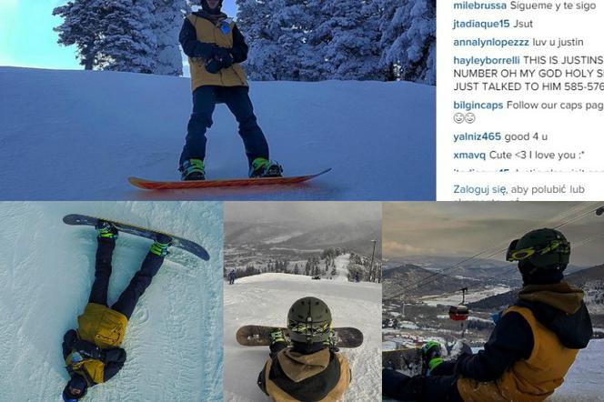 Instagram - Justin Bieber na snowboardzie
