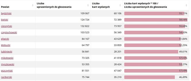 Frekwencja wyborcza w miastach woj. śląskim na godz. 17 