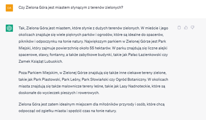 ChatGPT opowiedział o wadach i zaletach Zielonej Góry
