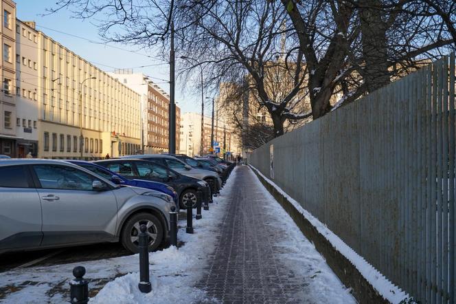 Parkowanie skośne po południowej stronie ul. Stawki na Muranowie w Warszawie