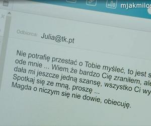 M jak miłość odc. 1735 po wakacjach 2023. Email Julii (Marta Chodorowska) do Andrzeja Budzyńskiego