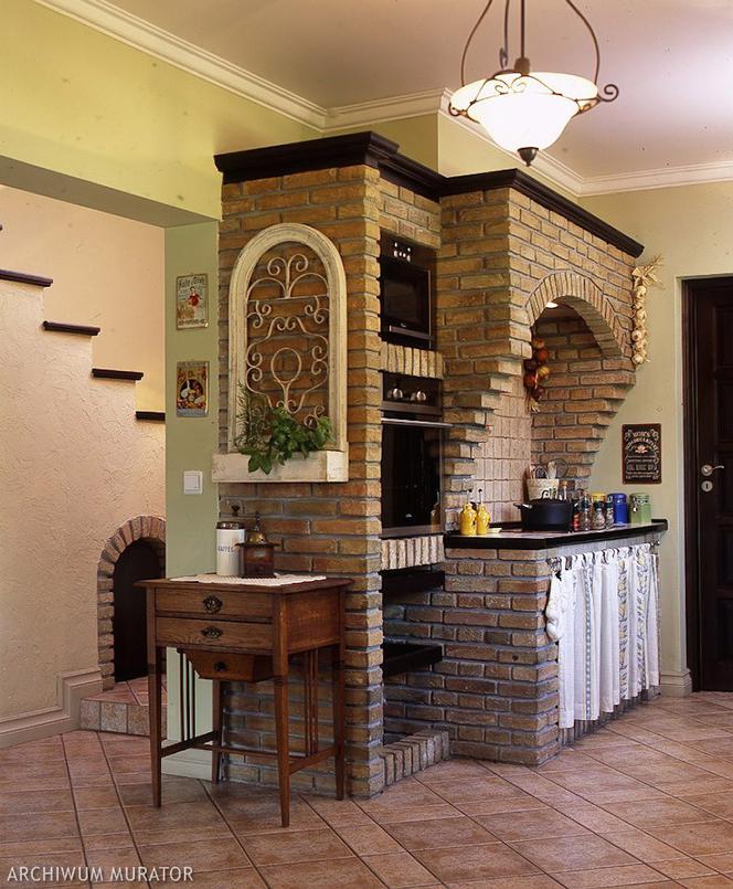 aranżacja kuchnia - ściana z cegły