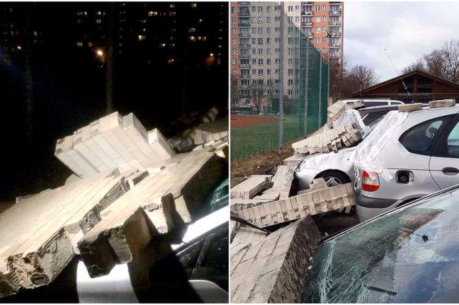 Wichura powaliła długi mur na Targówku. 21 aut zniszczonych