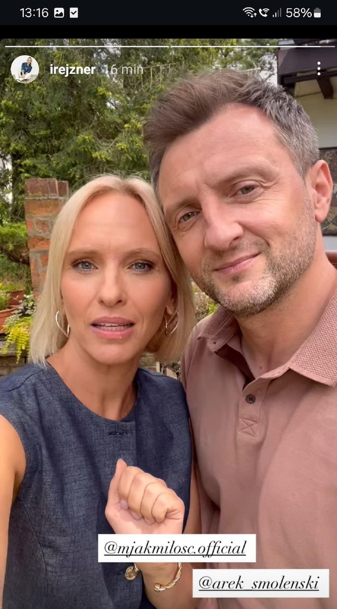 M jak miłość nowy sezon. Dorota (Iwona Rejzner), Bartek (Arkadiusz Smoleński) w siedlisku na planie