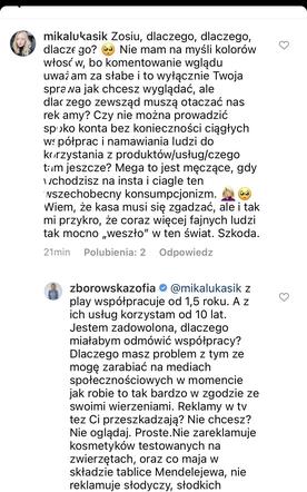 Zosia Zborowska odpowiada na krytykę fanek