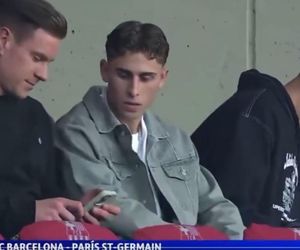 Marc-Andre ter Stegen, Fermin Lopez i Joan Garcia podzcas meczu FC Barcelona- PSG
