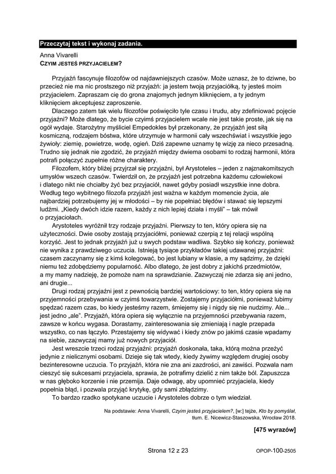 Egzamin ósmoklasisty 2025 z języka polskiego. ARKUSZ