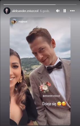 Aleksander Zniszczoł z żoną na ślubie Justyny Żyły