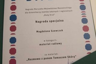 Nasza reporterka z nagrodą marszałka. Magdalena Szewczuk wyróżniona w konkursie „Biały Kruk”