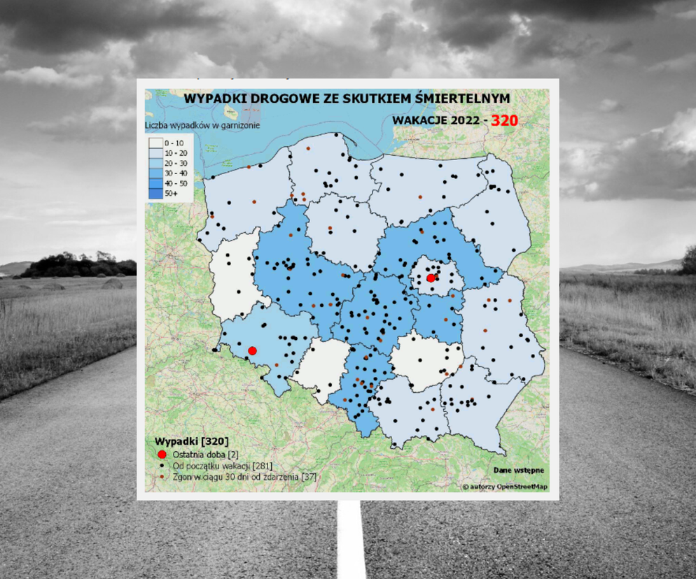 Wakacyjna mapa wypadków drogowych na żywo