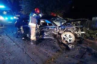 Po pijaku i bez prawka rozbił się na drzewach. Ogromna siła uderzenia.