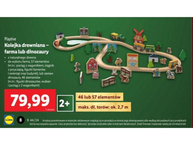 Lidl, kolejka drewniana - farma lub dinozaury, 79,99 zł