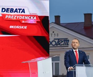 Karol Nawrocki na zorganizowanej przez telewizję Republika debacie przedwyborczej w Końskich