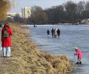 Skrajna nieodpowiedzialność. Spacerują po płytkim lodzie z dziećmi i psami. Dramat na Pradze-Południe w Warszawie