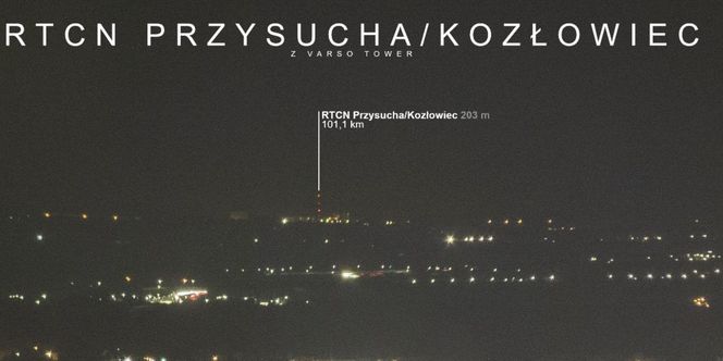 Radiowo-Telewizyjne Centrum Nadawcze w Kozłowcu widziane z Warszawy