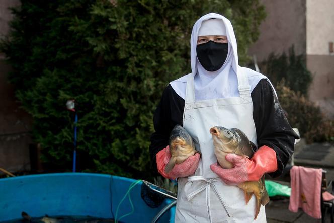 Karp od zakonnic ze Staniątek.  Cena wyższa niż w marketach, ale po ryby ustawiają się tłumy