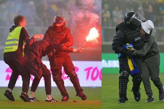 Skandal na meczu Ukrainy w Łodzi! Kibice wbiegli na murawę i się zaczęło. Piłkarz zaatakował jednego z nich