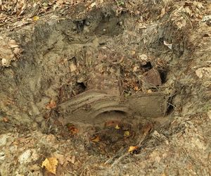 Młocarnia zakopana w ziemi.