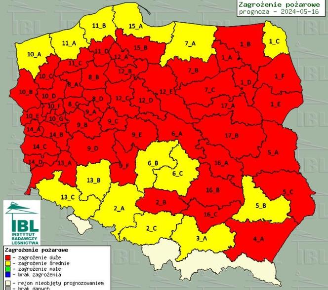 Zagrożenie pożarowe 16.05.2024