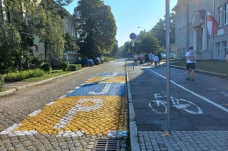 ​Ktoś przemalował strefę „Pocałuj i Jedź” przy Szkole Podstawowej nr 10 w Lesznie. Bo kojarzyła się z barwami Ukrainy