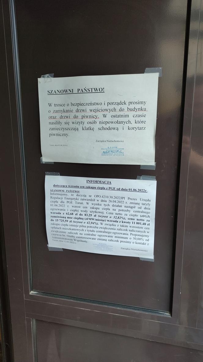 Ogłoszenie o podwyżkach czynszów w Toruniu. Zmiana taryfy na ciepło główną przyczyną