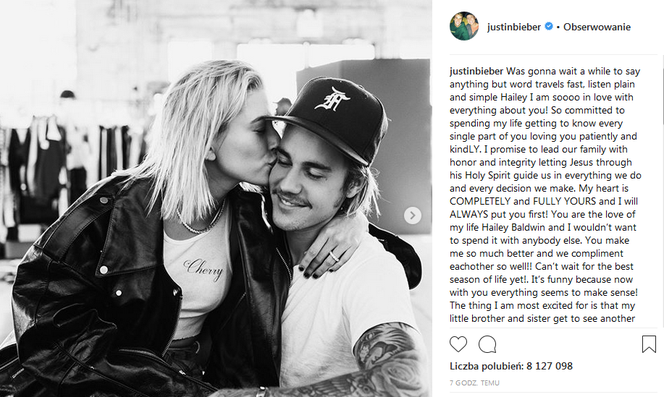 Justin Bieber i Hailey Baldwin potwierdzili związek na instagramie