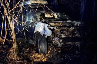 Zjechał z drogi i huknął w drzewo. Jego auto stanęło w płomieniach. Cudem uniknął śmierci