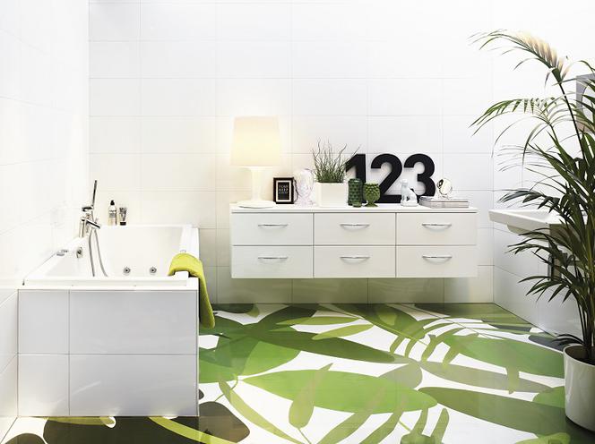 Zielona łazienka: bambus na podłodze