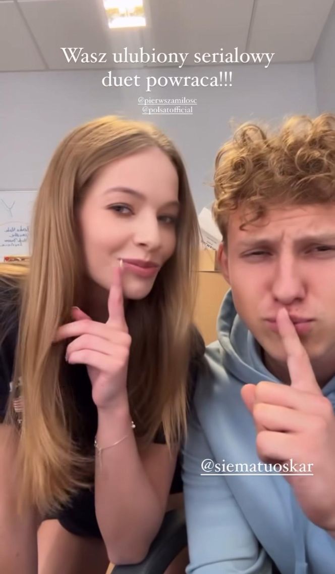 Pierwsza miłość. Jolka (Justyna Zielska), Tomek (Oskar Wojciechowski)