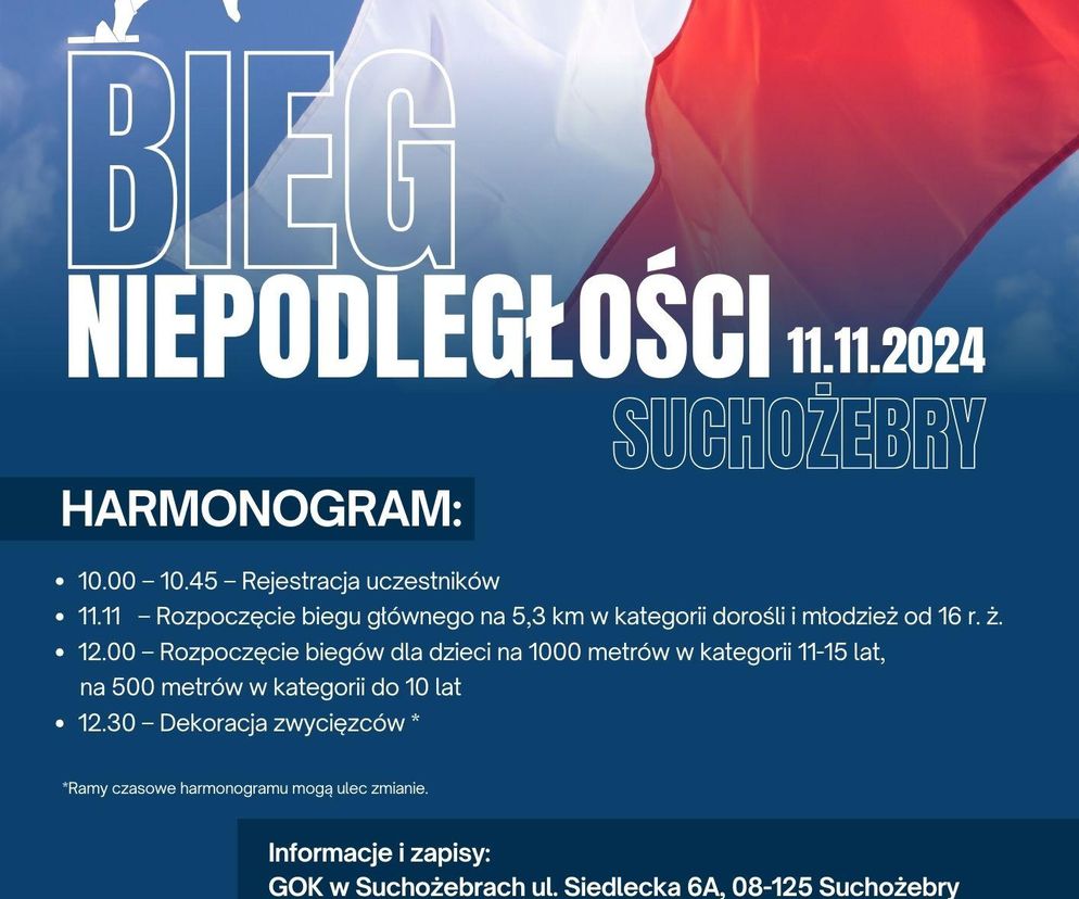 Bieg Niepodległości w gminie Suchożebry odbędzie się 11 listopada