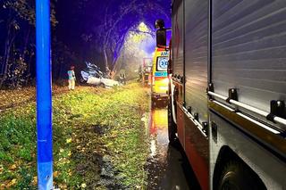 Poważny wypadek w Toruniu. Tak wyglądało auto po uderzeniu w drzewo