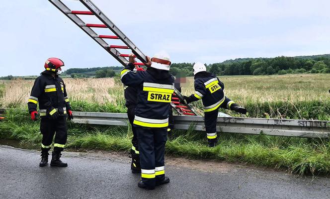 Wypadek w powiecie strzelińskim: Volkswagen wypadł z drogi i wpadł do rzeki