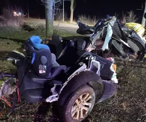 BMW rozpadło się na pół pod Pabianicami. Kierowcy nic się nie stało