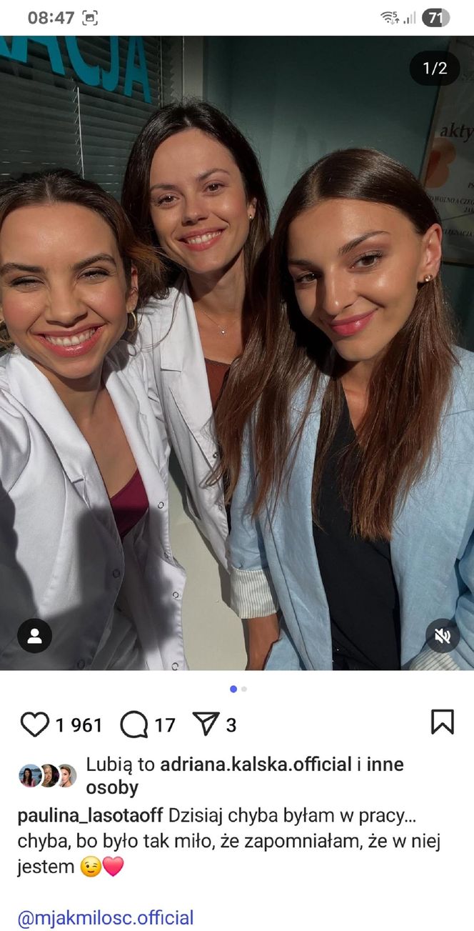 M jak miłość nowy sezon. Kasia (Paulina Lasota), laborantka Anna Sokołowska (Katarzyna Russ), Aneta (Ilona Janyst) na planie