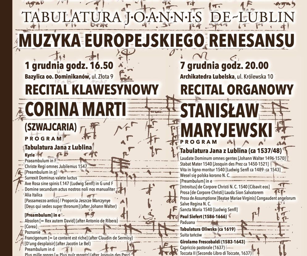 „Tabulatura Jana z Lublina – Muzyka Europejskiego Renesansu” - plakat koncertów 