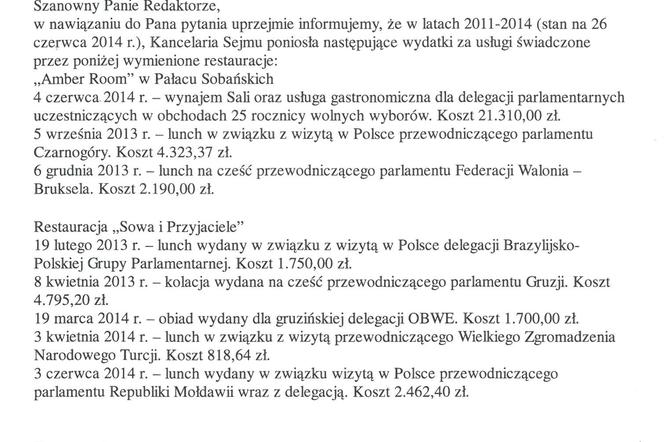 Kancelaria Sejmu pismo