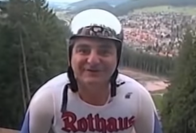 Robert Makłowicz na skoczni narciarskiej