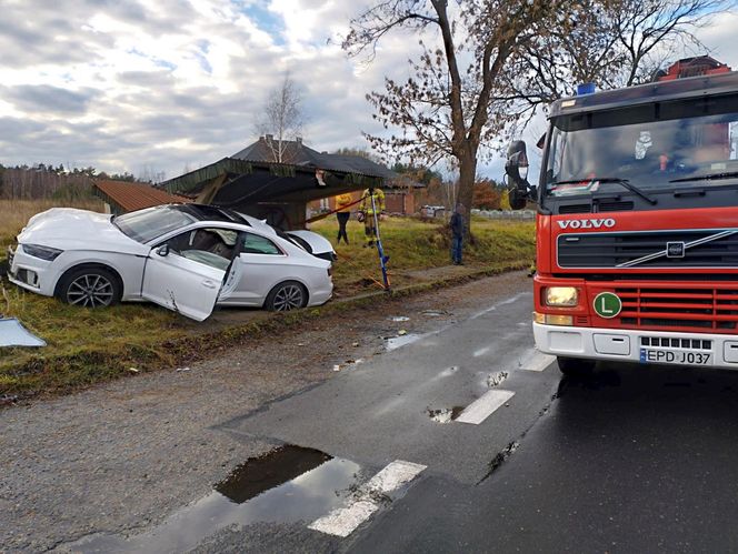 Fatalny wypadek pod Poddębicami. 33-latka z audi staranowała przystanek [ZDJĘCIA].