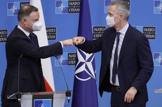 Sekretarz generalny NATO Jens Stoltenberg i Prezydent RP Andrzej Duda na wspólnej konferencji w Brukseli 