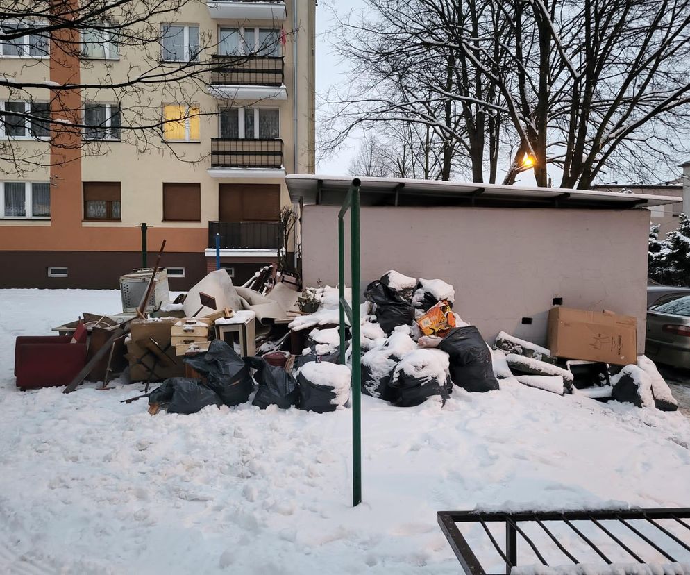 Tak mieszkaniec Gostynia posprzątał mieszkanie. Wielka sterta śmieci przy śmietniku