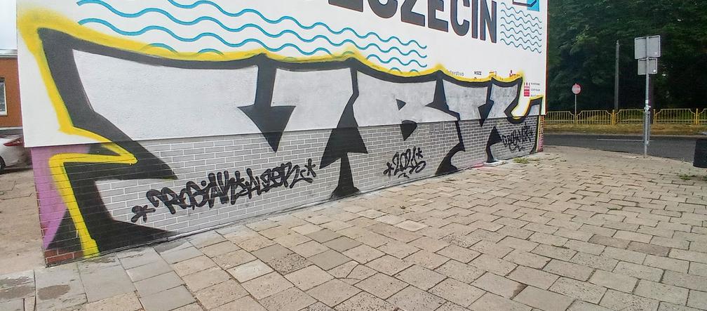Zniszczony mural na szczecińskich Pomorzanach