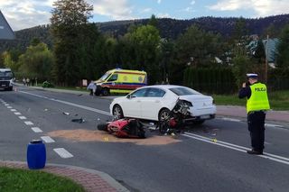Koszmarny karambol pod Nowym Sączem. Jednoślad złamał się jak zapałka